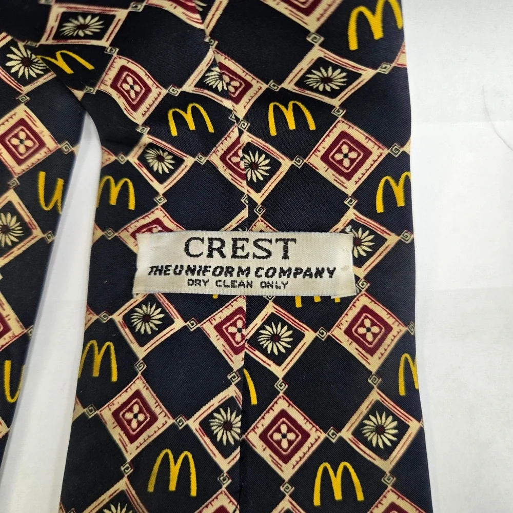 McDonalds Employee Uniform Tie Crest Black Gold Burgundy Geometric Arches 60in